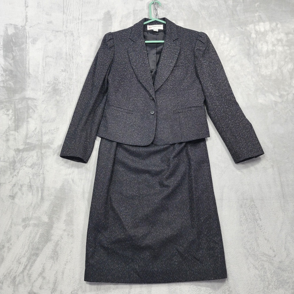 Vintage Peabody House Skirt Suit Women S Gray Speckled Tweed Belted Lined Office